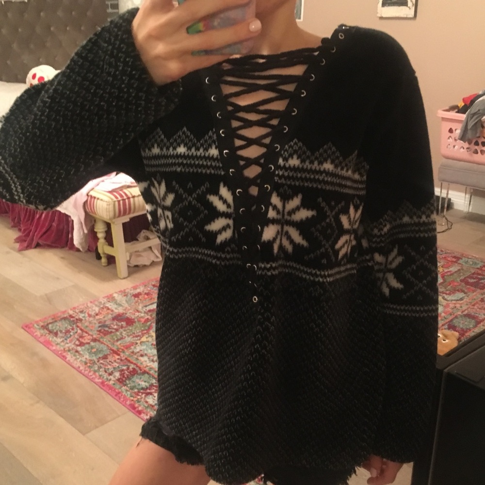 Lace up sweater